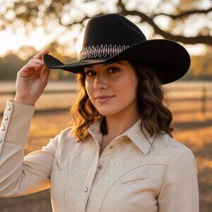 Wrangler Twenty X Wool Cowboy Hat Black‎ Beaded Band Medium Western